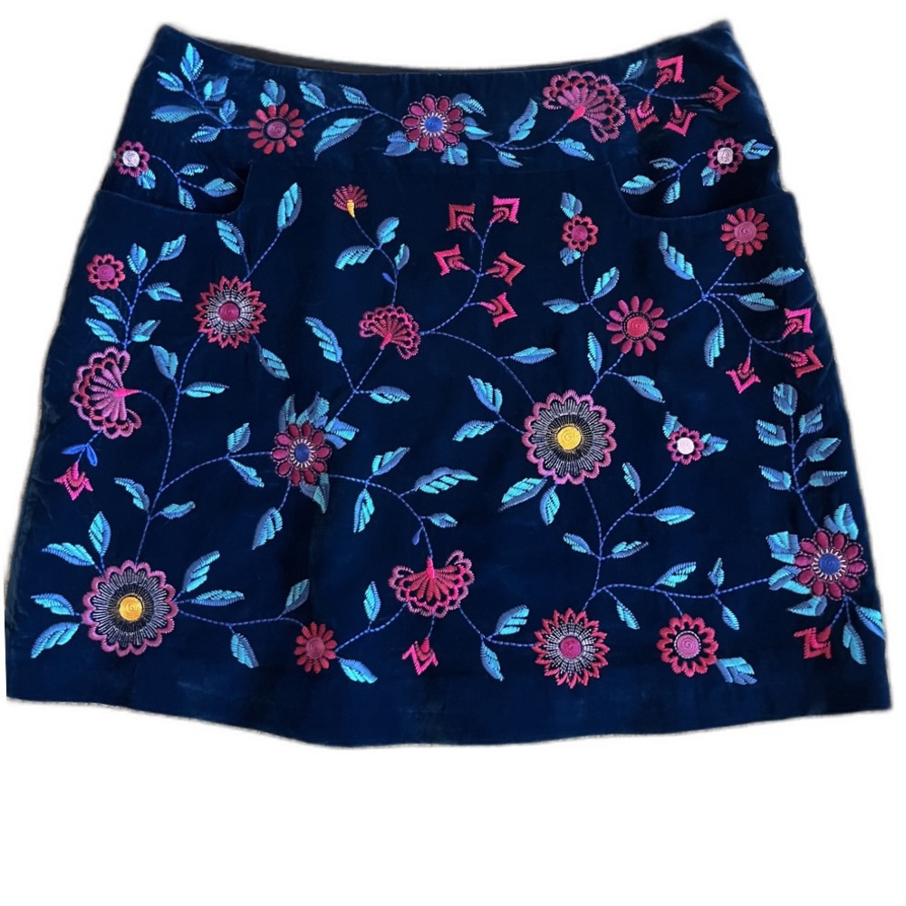 Anthropologie Velvet & Embroidered Mini Skirt - Picture 2 of 5